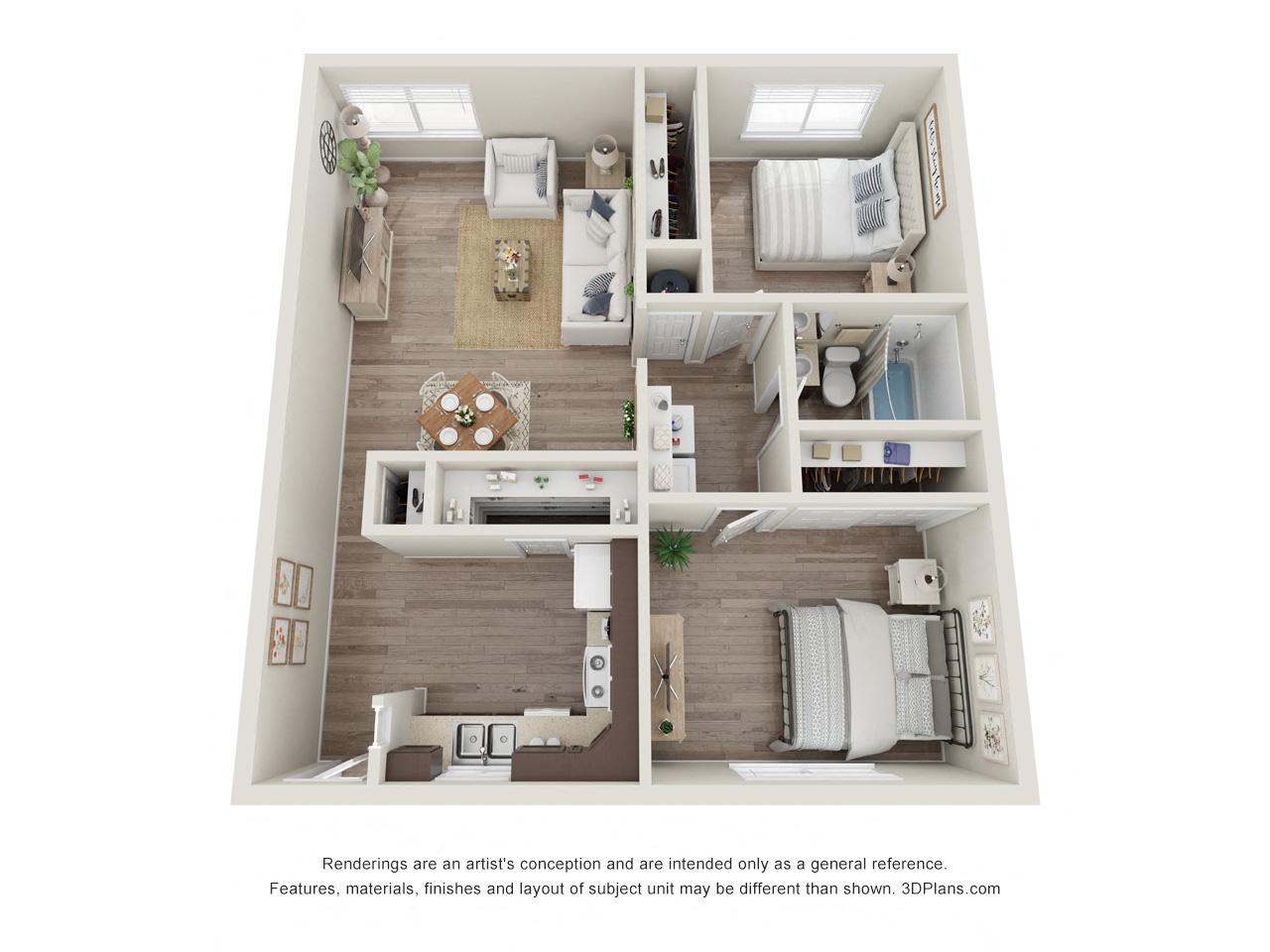 Floor plan for 2 beds, 1 bath, 815 sqft